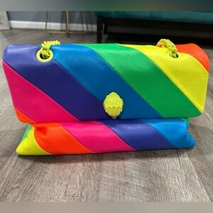 Vibrant Kurt Geiger XXL Multi-Color Shoulder Bag with neon yellow eagle head.